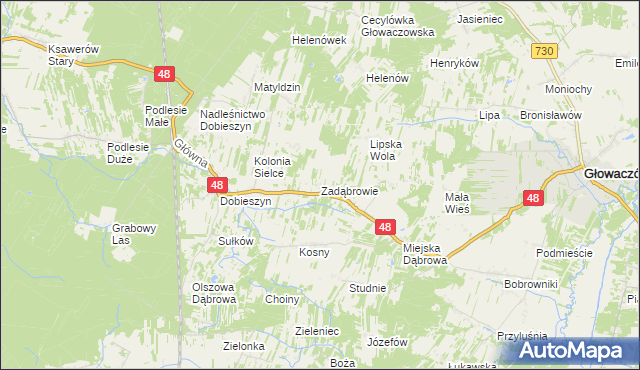 mapa Zadąbrowie gmina Głowaczów, Zadąbrowie gmina Głowaczów na mapie Targeo