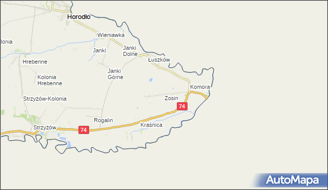 mapa Zosin gmina Horodło, Zosin gmina Horodło na mapie Targeo