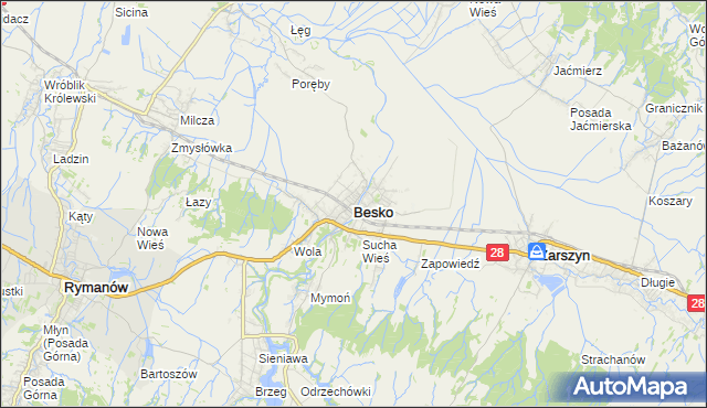 mapa Besko, Besko na mapie Targeo