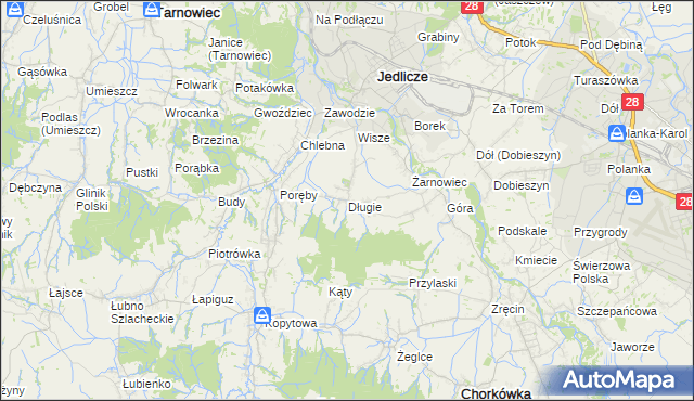 mapa Długie gmina Jedlicze, Długie gmina Jedlicze na mapie Targeo