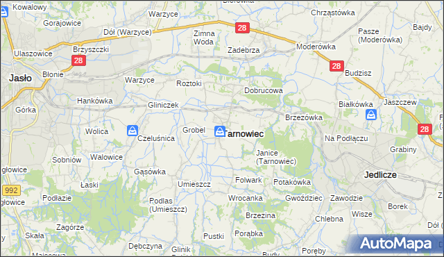 mapa Tarnowiec powiat jasielski, Tarnowiec powiat jasielski na mapie Targeo