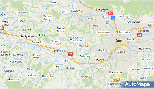 mapa Trzcinica gmina Jasło, Trzcinica gmina Jasło na mapie Targeo