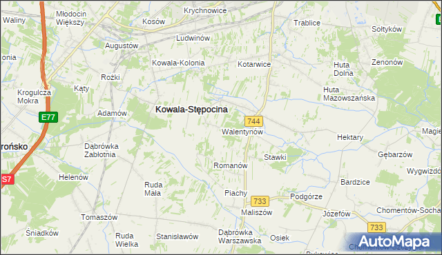 mapa Walentynów gmina Kowala, Walentynów gmina Kowala na mapie Targeo