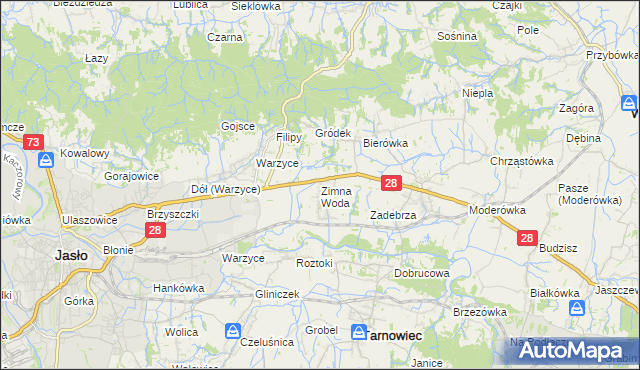 mapa Zimna Woda gmina Jasło, Zimna Woda gmina Jasło na mapie Targeo