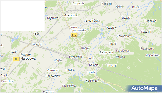 mapa Knapy gmina Baranów Sandomierski, Knapy gmina Baranów Sandomierski na mapie Targeo