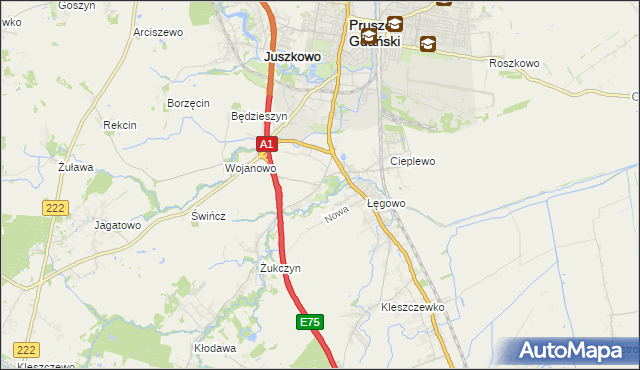 mapa Rusocin gmina Pruszcz Gdański, Rusocin gmina Pruszcz Gdański na mapie Targeo