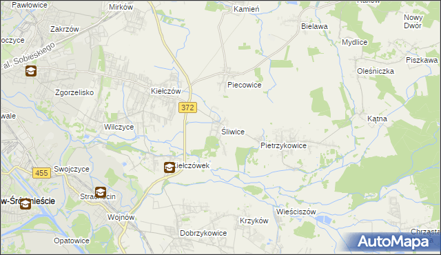 mapa Śliwice gmina Długołęka, Śliwice gmina Długołęka na mapie Targeo