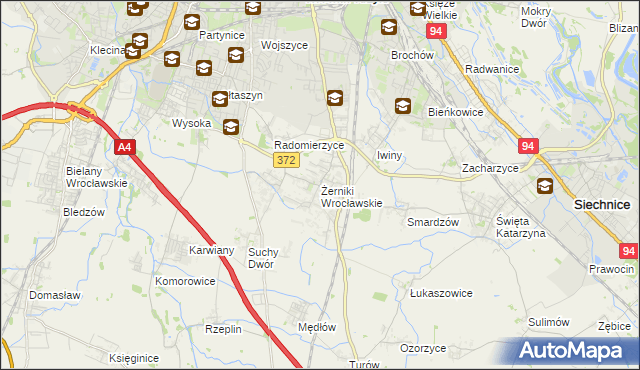 mapa Żerniki Wrocławskie, Żerniki Wrocławskie na mapie Targeo