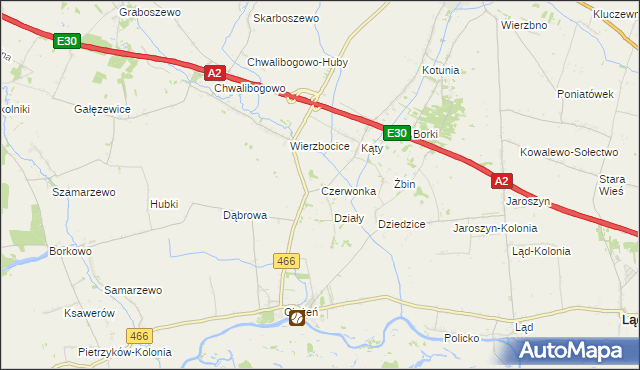 mapa Czerwonka gmina Słupca, Czerwonka gmina Słupca na mapie Targeo