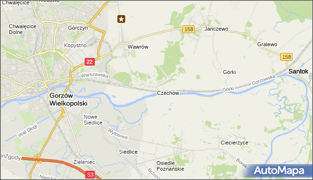 mapa Czechów gmina Santok, Czechów gmina Santok na mapie Targeo