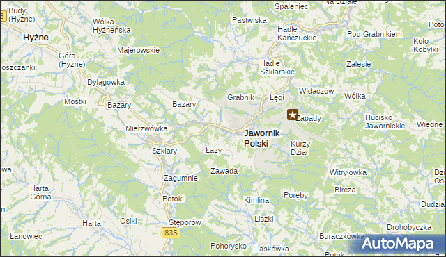 mapa Jawornik Polski, Jawornik Polski na mapie Targeo