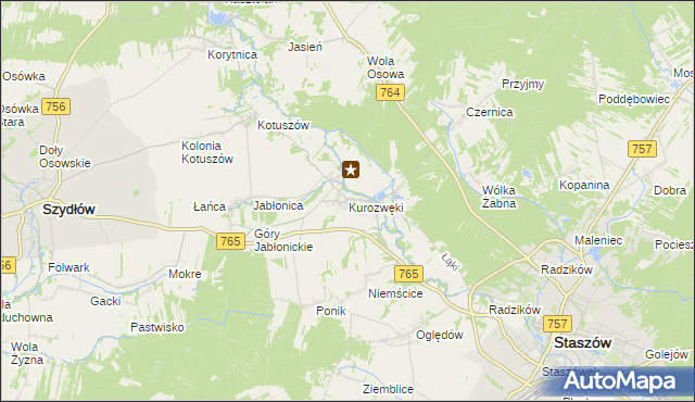 mapa Kurozwęki, Kurozwęki na mapie Targeo