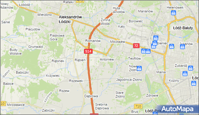 mapa Antoniew gmina Aleksandrów Łódzki, Antoniew gmina Aleksandrów Łódzki na mapie Targeo