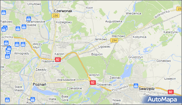 mapa Bogucin gmina Swarzędz, Bogucin gmina Swarzędz na mapie Targeo
