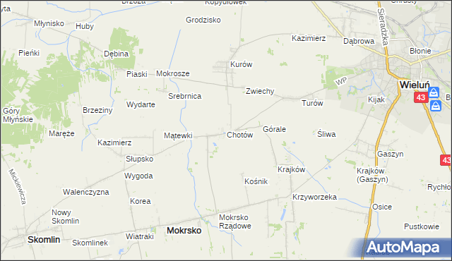 mapa Chotów gmina Mokrsko, Chotów gmina Mokrsko na mapie Targeo