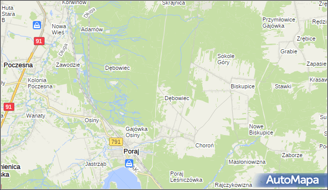 mapa Dębowiec gmina Poraj, Dębowiec gmina Poraj na mapie Targeo