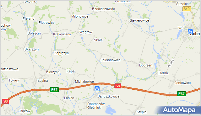 mapa Jaksonowice, Jaksonowice na mapie Targeo