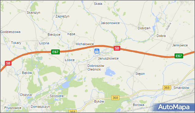 mapa Januszkowice gmina Długołęka, Januszkowice gmina Długołęka na mapie Targeo
