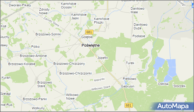 mapa Józefin gmina Poświętne, Józefin gmina Poświętne na mapie Targeo
