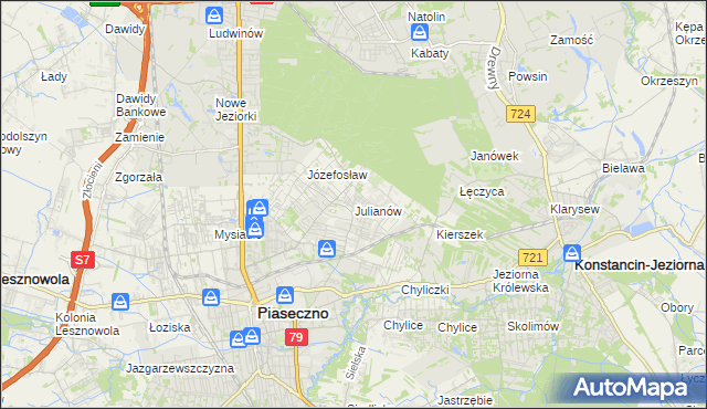 mapa Julianów gmina Piaseczno, Julianów gmina Piaseczno na mapie Targeo
