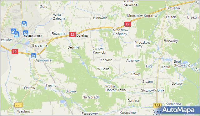 mapa Karwice gmina Opoczno, Karwice gmina Opoczno na mapie Targeo