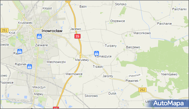 mapa Komaszyce gmina Inowrocław, Komaszyce gmina Inowrocław na mapie Targeo