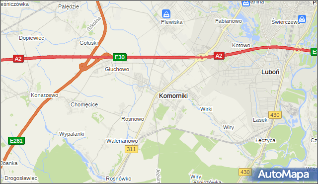 mapa Komorniki powiat poznański, Komorniki powiat poznański na mapie Targeo