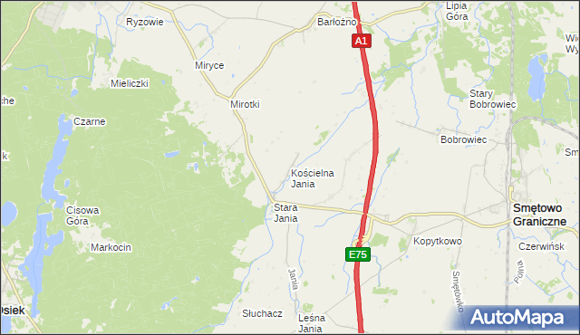 mapa Kościelna Jania, Kościelna Jania na mapie Targeo