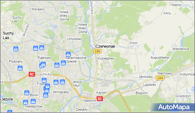 mapa Koziegłowy gmina Czerwonak, Koziegłowy gmina Czerwonak na mapie Targeo