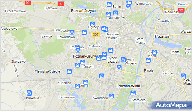 mapa Łazarz gmina Poznań, Łazarz gmina Poznań na mapie Targeo