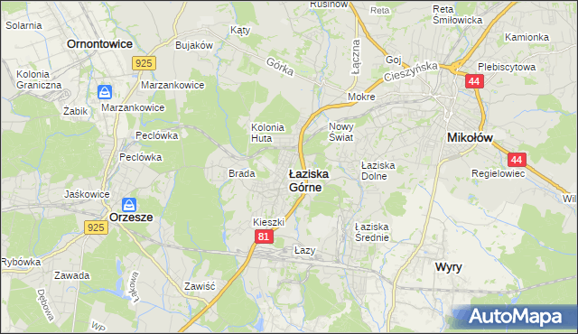 mapa Łaziska Górne, Łaziska Górne na mapie Targeo
