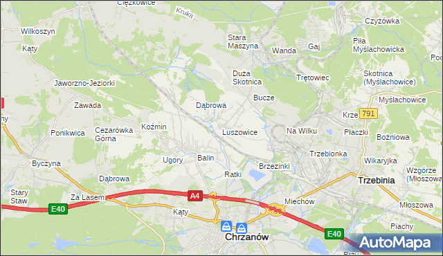 mapa Luszowice gmina Chrzanów, Luszowice gmina Chrzanów na mapie Targeo