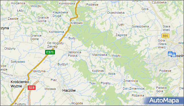 mapa Malinówka gmina Haczów, Malinówka gmina Haczów na mapie Targeo