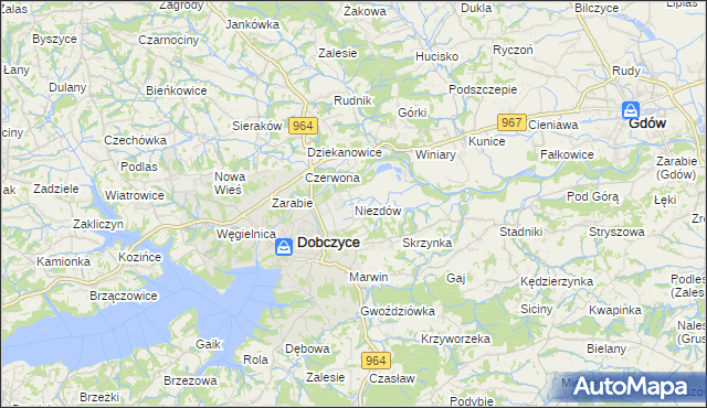 mapa Niezdów gmina Dobczyce, Niezdów gmina Dobczyce na mapie Targeo