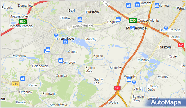 mapa Pęcice, Pęcice na mapie Targeo
