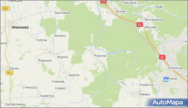 mapa Połomia gmina Tworóg, Połomia gmina Tworóg na mapie Targeo