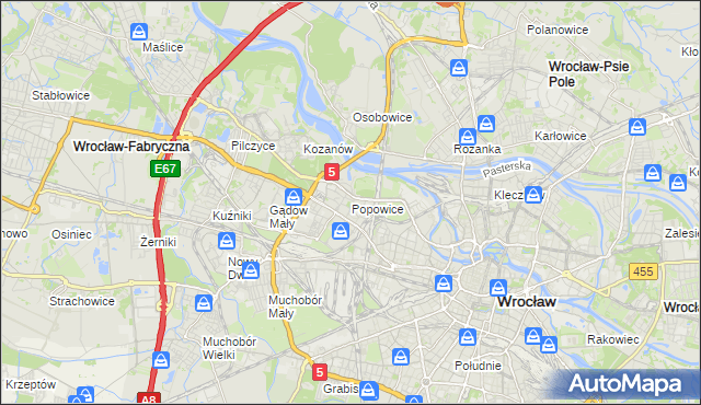mapa Popowice gmina Wrocław, Popowice gmina Wrocław na mapie Targeo
