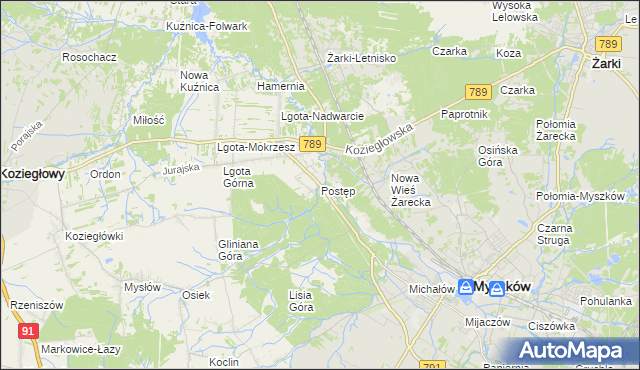 mapa Postęp, Postęp na mapie Targeo