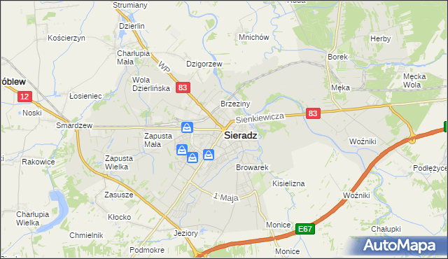 mapa Sieradz, Sieradz na mapie Targeo