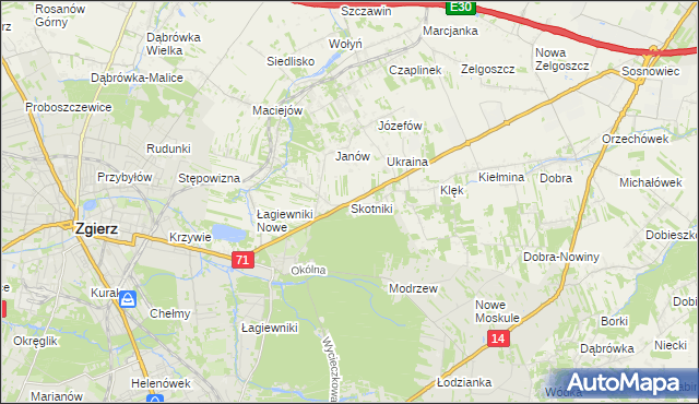 mapa Skotniki gmina Zgierz, Skotniki gmina Zgierz na mapie Targeo