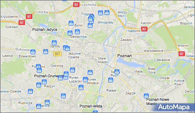 mapa Stare Miasto gmina Poznań, Stare Miasto gmina Poznań na mapie Targeo