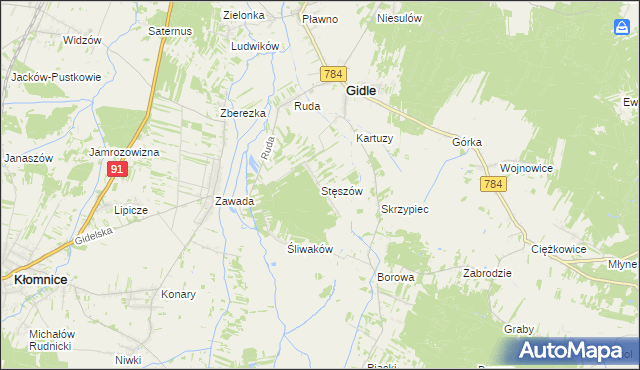 mapa Stęszów gmina Gidle, Stęszów gmina Gidle na mapie Targeo