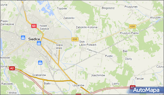 mapa Stok Lacki, Stok Lacki na mapie Targeo