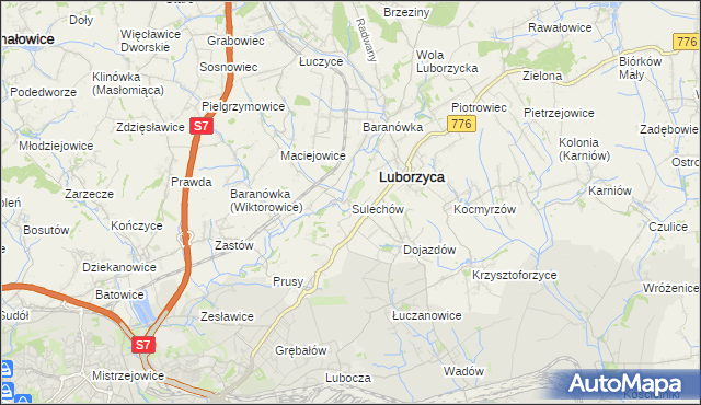 mapa Sulechów gmina Kocmyrzów-Luborzyca, Sulechów gmina Kocmyrzów-Luborzyca na mapie Targeo