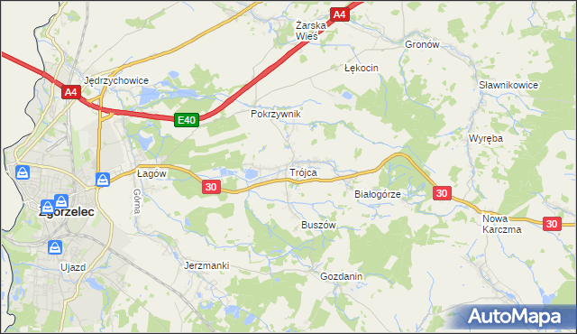 mapa Trójca gmina Zgorzelec, Trójca gmina Zgorzelec na mapie Targeo