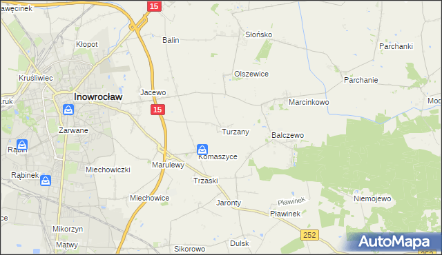 mapa Turzany gmina Inowrocław, Turzany gmina Inowrocław na mapie Targeo