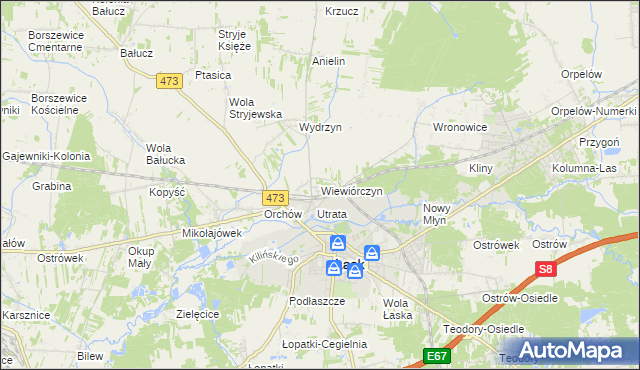 mapa Wiewiórczyn gmina Łask, Wiewiórczyn gmina Łask na mapie Targeo