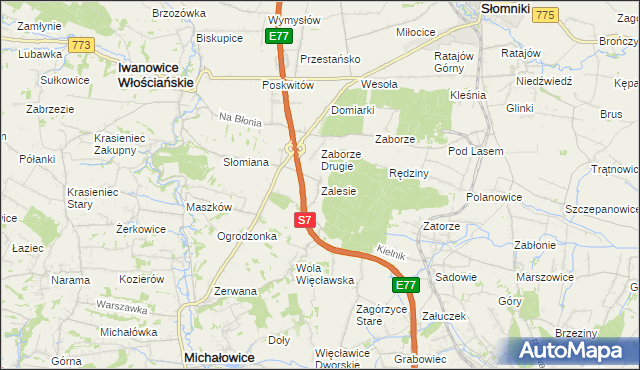 mapa Zalesie gmina Iwanowice, Zalesie gmina Iwanowice na mapie Targeo