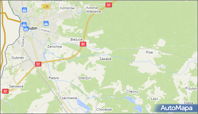 mapa Zawada gmina Gubin, Zawada gmina Gubin na mapie Targeo