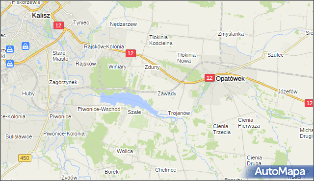mapa Zawady gmina Opatówek, Zawady gmina Opatówek na mapie Targeo